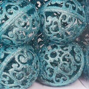 Brubaker Lot of 8 Turquoise Christmas Holiday Glittery Ball Ornaments